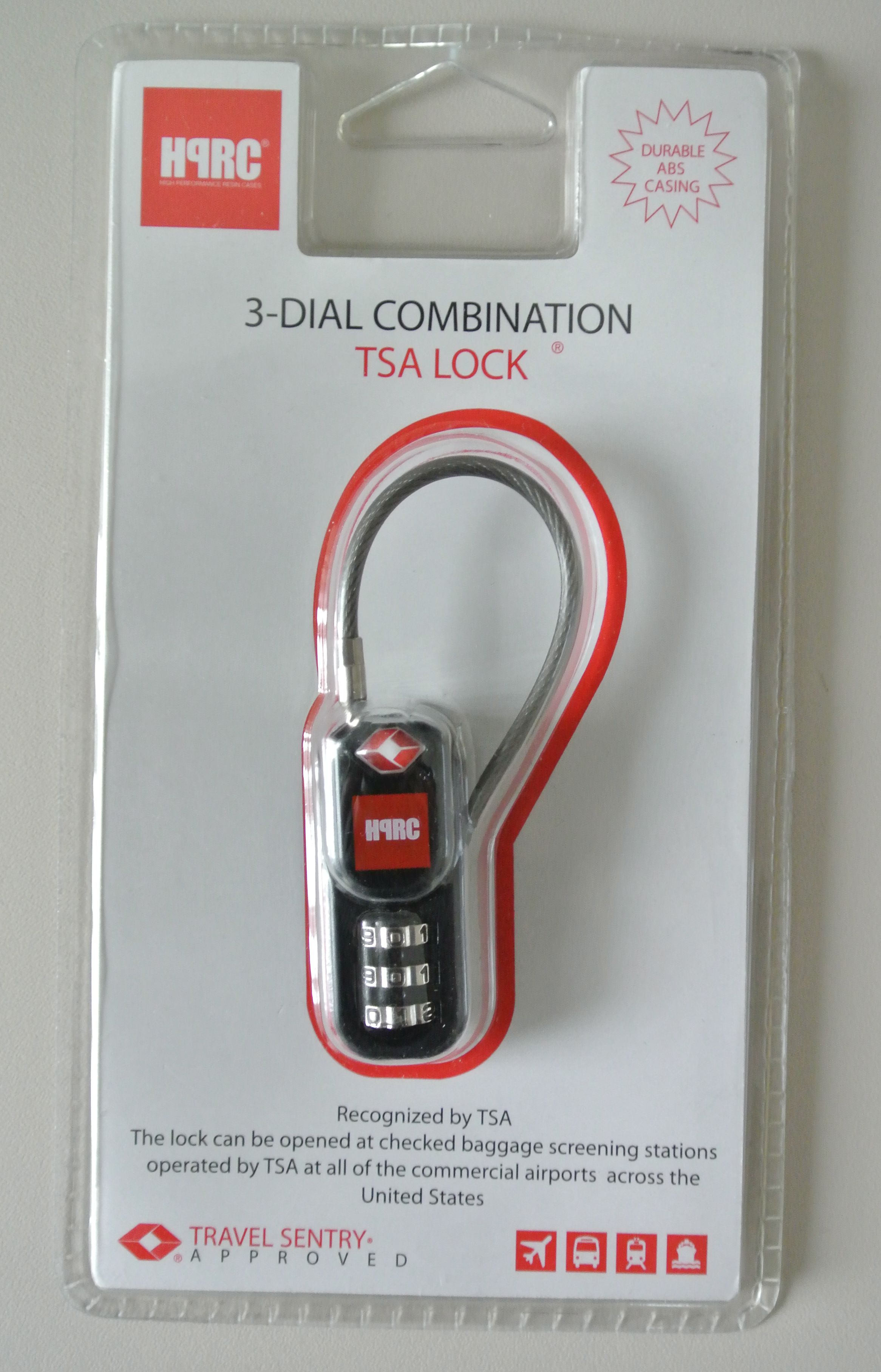 8-20 TSA 3 DIGITS - COMBINATION LOCK WITH ABS HOUSING AND FLEXI CABLE